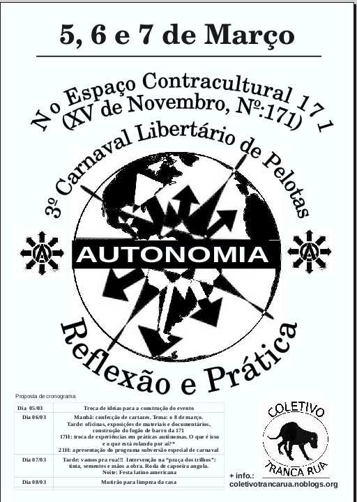 É neste final de semana o 3º Carnaval Libertário de Pelotas (RS)